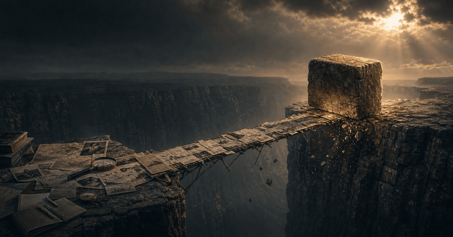 A visual metaphor of evidence as a bridge that must be strong enough to carry the weight of a conclusion.